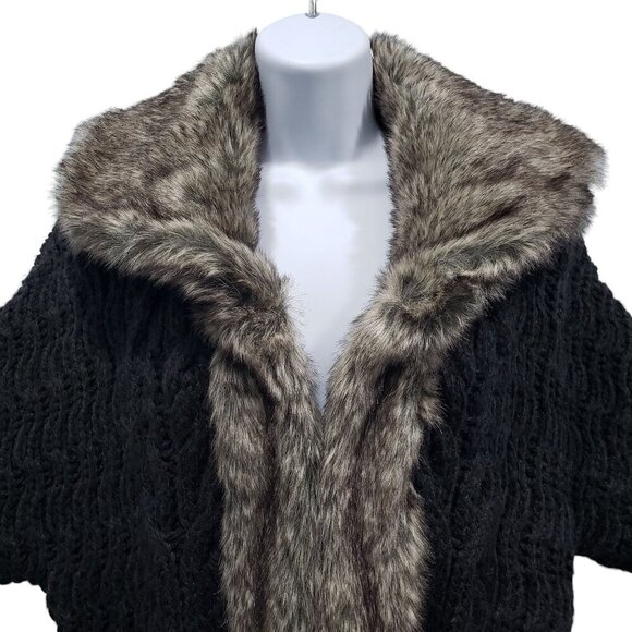 APT 9 Wool Blend Chunky Coatigan Cardigan Faux Fur Trim SS Gray Womens XL - Picture 2 of 11